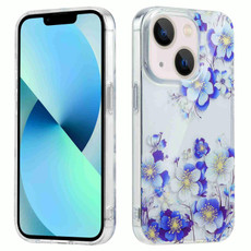 For iPhone 13 Electroplated Symphony Phone Case(White Blue Flower)