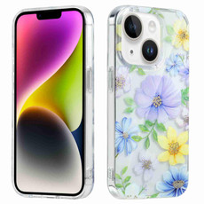 For iPhone 14 Electroplated Symphony Phone Case(Green Grass Flower)
