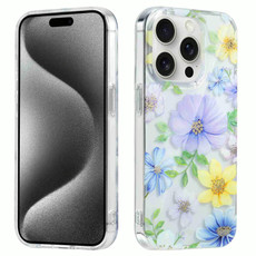 For iPhone 15 Pro Electroplated Symphony Phone Case(Green Grass Flower)