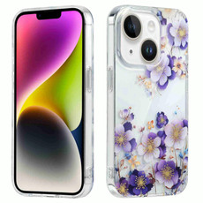 For iPhone 14 Plus Electroplated Symphony Phone Case(White Purple Flower)