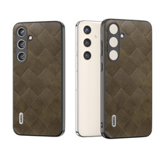 For Samsung Galaxy S24+ 5G ABEEL Weave Plaid PU Phone Case with Holder(Green)