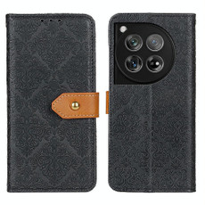 For OnePlus 12 European Floral Embossed Flip Leather Phone Case(Black)