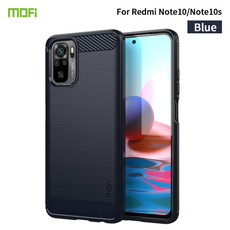 For Xiaomi Redmi Note 10 / Note 10S MOFI Gentleness Series Brushed Texture Carbon Fiber Soft TPU Case(Blue)
