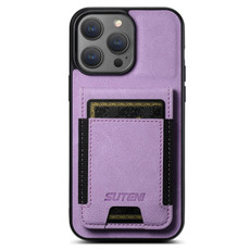 For iPhone 14 Pro Suteni H03 Litchi Leather Card Bag Stand Back Phone Case(Purple)