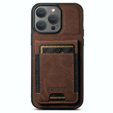 For iPhone 15 Plus Suteni H03 Litchi Leather Card Bag Stand Back Phone Case(Brown)