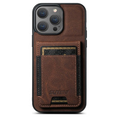 For iPhone 12 / 12 Pro Suteni H03 Litchi Leather Card Bag Stand Back Phone Case(Brown)