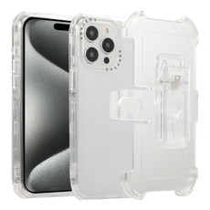 For iPhone 15 Pro Frosted PC+TPU Phone Case with Back Clip(White)