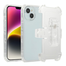 For iPhone 14 Frosted PC+TPU Phone Case with Back Clip(White)