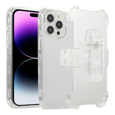 For iPhone 14 Pro Frosted PC+TPU Phone Case with Back Clip(White)