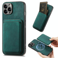 For iPhone 15 Pro Retro Leather Card Bag Magnetic Phone Case(Green)