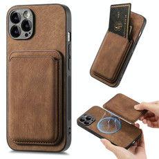 For iPhone 15 Pro Retro Leather Card Bag Magnetic Phone Case(Brown)