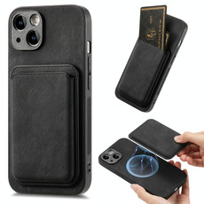 For iPhone 15 Retro Leather Card Bag Magnetic Phone Case(Black)