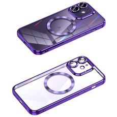 For iPhone 11 MagSafe CD Texture Metal Lens Frame Full Coverage Phone Case(Purple)