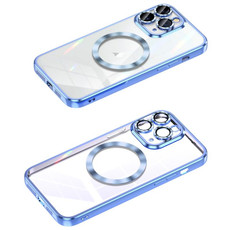 For iPhone 11 Pro Max MagSafe CD Texture Metal Lens Frame Full Coverage Phone Case(Blue)