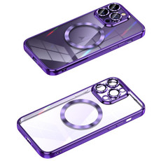 For iPhone 13 Pro MagSafe CD Texture Metal Lens Frame Full Coverage Phone Case(Purple)