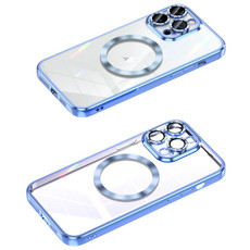 For iPhone 14 Pro Max MagSafe CD Texture Metal Lens Frame Full Coverage Phone Case(Blue)