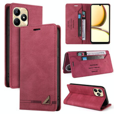 For Realme C53 Skin Feel Anti-theft Brush Horizontal Flip Leather Case with Holder(Wine Red)