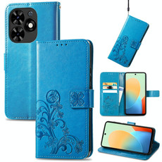 For Tecno Spark Go 2024 Four-leaf Clasp Embossed Buckle Leather Phone Case(Blue)