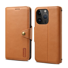 For iPhone 15 Pro Max Denior Cowhide Texture Wallet Style Leather Phone Case(Khaki)