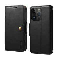 For iPhone 14 Pro Denior Cowhide Texture Wallet Style Leather Phone Case(Black)