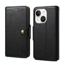 For iPhone 14 Plus Denior Cowhide Texture Wallet Style Leather Phone Case(Black)