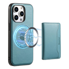 For iPhone 15 Pro Denior Cowhide Texture Leather MagSafe Detachable Wallet Phone Case(Blue)