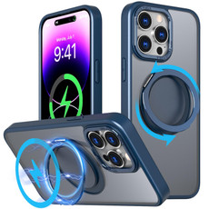For iPhone 14 Pro Max 360-degree Rotating MagSafe Magnetic Holder Phone Case(Navy Blue)