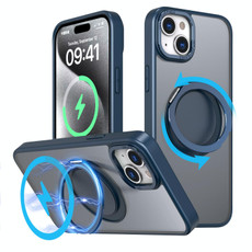 For iPhone 15 Plus 360-degree Rotating MagSafe Magnetic Holder Phone Case(Navy Blue)