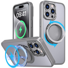 For iPhone 15 Pro 360-degree Rotating MagSafe Magnetic Holder Phone Case(Titanium Grey)