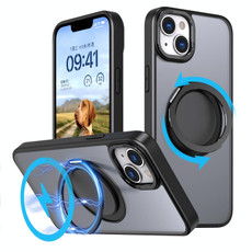 For iPhone 14 360-degree Rotating MagSafe Magnetic Holder Phone Case(Black)