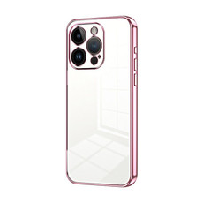 For iPhone 14 Pro Transparent Plating Fine Hole Phone Case(Pink)