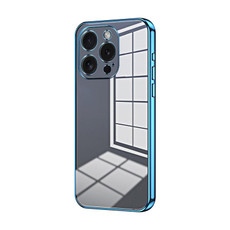 For iPhone 15 Pro Transparent Plating Fine Hole Phone Case(Blue)