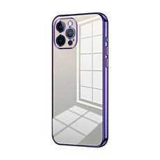 For iPhone 12 Pro Transparent Plating Fine Hole Phone Case(Purple)