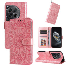 For OnePlus 12 Embossed Sunflower Leather Phone Case(Rose Gold)
