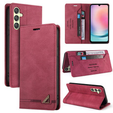 For Samsung Galaxy A24 5G Skin Feel Anti-theft Brush Horizontal Flip Leather Case with Holder(Wine Red)