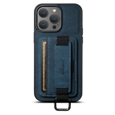 For iPhone 12 Pro Max Suteni H13 Litchi Leather Wrist Strap Wallet Back Phone Case(Blue)