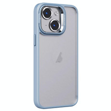 For iPhone 14 Plus Invisible Lens Holder PC + TPU Frosted Phone Case(Blue)