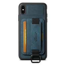 For iPhone XS Max Suteni H13 Litchi Leather Wrist Strap Wallet Back Phone Case(Blue)