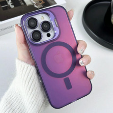 For iPhone 14 Plus MagSafe Lens Holder PC Hybrid TPU Phone Case(Purple)