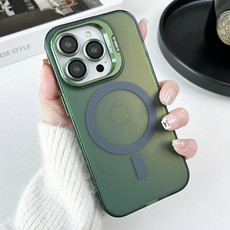 For iPhone 14 Plus MagSafe Lens Holder PC Hybrid TPU Phone Case(Green)