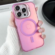 For iPhone 14 Plus MagSafe Lens Holder PC Hybrid TPU Phone Case(Pink)