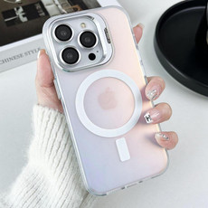 For iPhone 12 Pro Max MagSafe Lens Holder PC Hybrid TPU Phone Case(White)