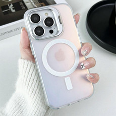 For iPhone 14 MagSafe Lens Holder PC Hybrid TPU Phone Case(White)