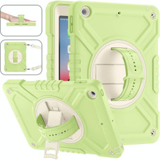 For iPad Air / Air 2 / 9.7 2018 / 2017 X Rotation PC Hybrid Silicone Tablet Case with Strap(Yellow Green White)