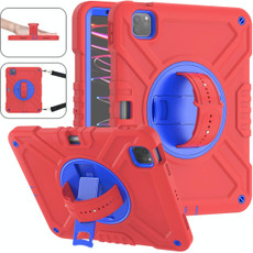 For iPad Air 2022 10.9 / Pro 11 2022 X Rotation PC Hybrid Silicone Tablet Case with Strap(Red Blue)