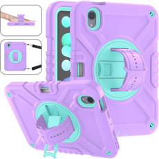 For iPad mini 6 X Rotation PC Hybrid Silicone Tablet Case with Strap(Purple Cyan)