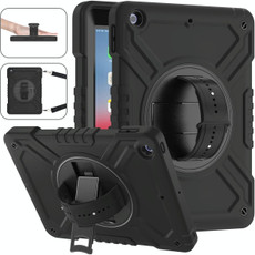 For iPad Air / Air 2 / 9.7 2018 / 2017 X Rotation PC Hybrid Silicone Tablet Case with Strap(Full Black)