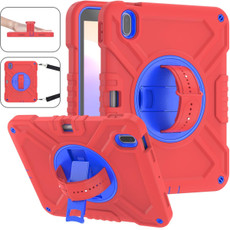 For iPad 10th Gen 10.9 2022 X Rotation PC Hybrid Silicone Tablet Case with Strap(Red Blue)