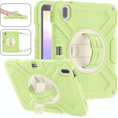 For iPad 10th Gen 10.9 2022 X Rotation PC Hybrid Silicone Tablet Case with Strap(Yellow Green White)