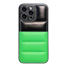 For iPhone 13 Pro Color Block Down Jacket Phone Case(Black Green)